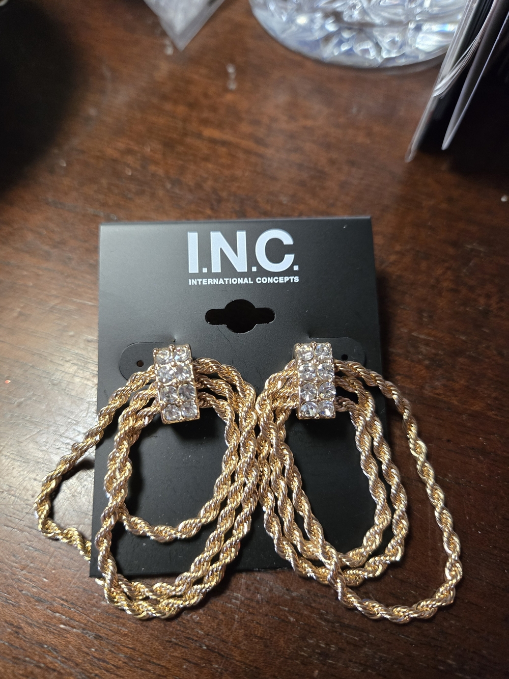 INC International Concepts Gold Rope Drop Earrings with Crystal Accents